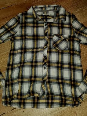 Womens Check & Stripe Plaid Button-Up Flannel Shirt - Yellow & Black